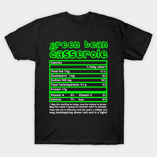 Green Bean Casserole Nutrition Facts Thanksgiving Gift T-Shirt by issambak